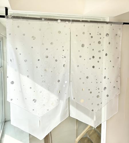 Devola Gardinen mit Glanzdruck Scheibengardinen Voile Panneaux Doppellagige Gardinen Kurz Bistrogardine mit Quaste Küchengardinen Transparent Kurzstore HxB 90x40cm Silbrig 1 Stück Devola Gardinen mit Glanzdruck Scheibengardinen Voile Panneaux Doppellagige Gardinen Kurz Bistrogardine mit Quaste Küchengardinen Transparent Kurzstore HxB 90x40cm Silbrig 1 Stück von Devola