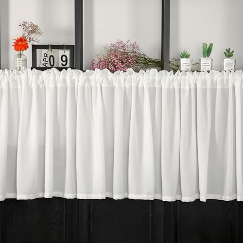 Devola Halbtransparente Scheibengardine Privatsphäre Fenstervorhang Romantisch einfarbiges Bistrogardine Cafe Gardine Küchengardine Heimdekoration Vorhänge HxB 70x140cm Weiß 1er Pack von Devola