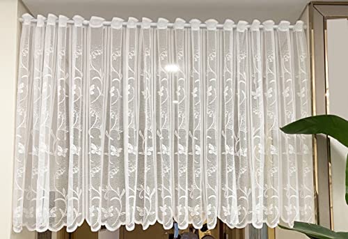 Devola Jacquard Scheibengardine Transparente Blumenmuster Bistrogardinen Cafe Fenstergardinen Küche Gardine Moderne Kurzstores Panneaux mit gebogter Kante HxB 90x150cm Weiß 1er Pack von Devola