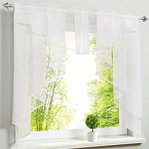 Devola Kleinfenster Scheibengardine Voile Bistrogardinen mit Tunnelzug Küche Gardinen Transparent Kuvert Vorhänge Stores BxH 100x100cm Weiß 1er Pack von Devola