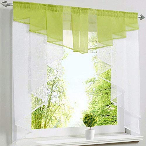 Devola Kleinfenster Scheibengardine Voile Bistrogardinen mit Tunnelzug Küche Gardinen Transparent Kuvert Vorhänge Stores BxH 120x125cm Grün 1er Pack von Devola