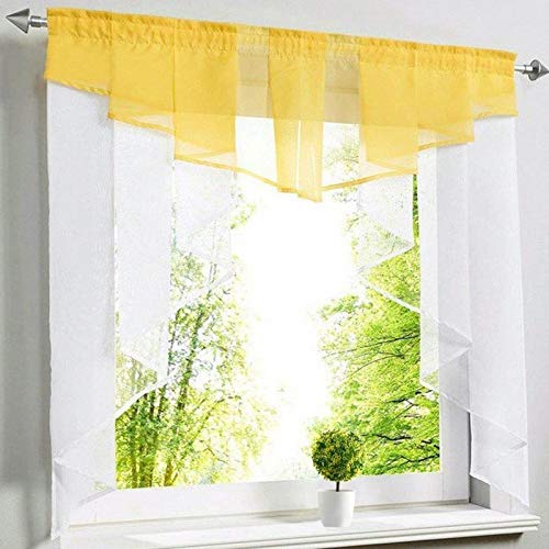 Devola Kleinfenster Scheibengardine Voile Bistrogardinen mit Tunnelzug Küche Gardinen Transparent Kuvert Vorhänge Stores BxH 80x80cm Gelb 1er Pack von Devola