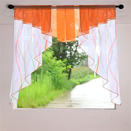 Devola Kleinfenster Scheibengardine mit Tunnelzug Fenstergardinen Voile Bistrogardinen Transparent Kuvert Vorhänge Balkongardine Küchengardine Stores BxH 120x125cm Stangendurchzug Orange 1er Pack von Devola