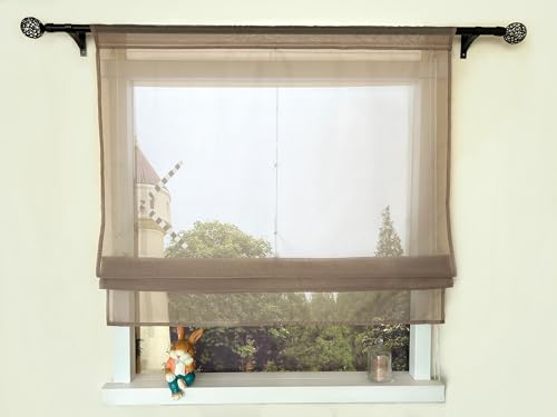 Devola Raffrollo Einfarbig Voile Raffgardinen Küchengardinen Transparent Bändchenrollo mit Tunnelzug Fertiggardinen Moder HxB 140x100cm Kaffee 1 Stück von Devola
