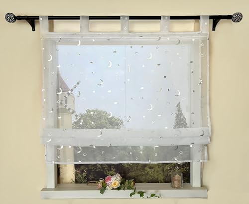 Devola Raffrollo mit Glanzmuster Raffgardinen Modern Küche Transparent Fertiggardine Gardinen Silber Glänzend Voile Raffrollo HxB 140x140cm Sternmuster mit Schlaufen 1 Stück Devola Raffrollo mit Glanzmuster Raffgardinen Modern Küche Transparent Fertiggardine Gardinen Silber Glänzend Voile Raffrollo HxB 140x140cm Sternmuster mit Schlaufen 1 Stück von Devola