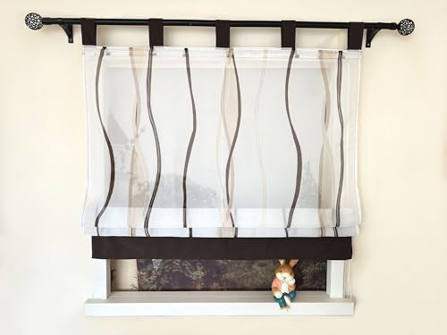 Devola Raffrollo mit Schlaufen Gardine mit Wellendruck Raffgardine Voile Transparent Schlaufenrollos für Fenster Küchenvorhang Modern Fenstervorhänge Wohnzimmer HxB 140x120cm Kaffee 1 Stück von Devola