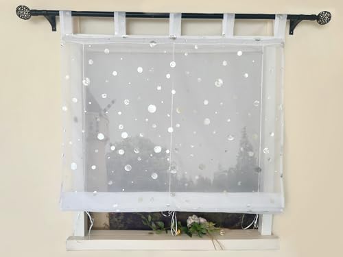 Devola Raffrollo mit Schlaufen Glitzer Voile Raffgardinen Gardine mit Glanzdruck Küchengardinen Modern Raffrollo Schlaufenrollo Transparent HxB 100x80cm Kreismuster 1 Stück Devola Raffrollo mit Schlaufen Glitzer Voile Raffgardinen Gardine mit Glanzdruck Küchengardinen Modern Raffrollo Schlaufenrollo Transparent HxB 100x80cm Kreismuster 1 Stück von Devola