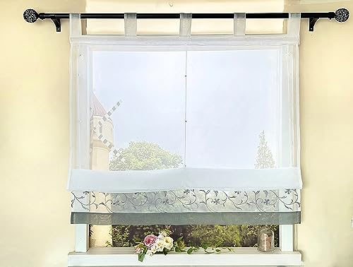 Devola Raffrollo mit Schlaufen Voile Raffrollo Raffgardinen Modern Wohnzimmer Transparent Gardinen mit Stickerei Schlaufenrollo Küche HxB 140x45cm Grau 1 Stück Devola Raffrollo mit Schlaufen Voile Raffrollo Raffgardinen Modern Wohnzimmer Transparent Gardinen mit Stickerei Schlaufenrollo Küche HxB 140x45cm Grau 1 Stück von Devola