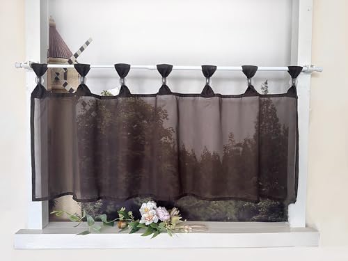 Devola Scheibengardine Einfarbig Bistrogardine Voile Kurzgardine Transparent Küchengardinen Modern mit Schlaufen Cafe Gardinen Kurzstores Gardinen HxB 30x120cm Braun 1 Stück von Devola