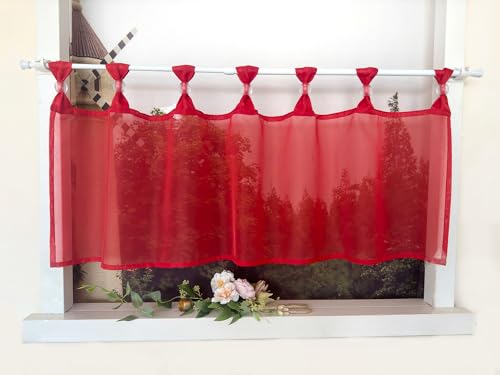 Devola Scheibengardine Einfarbig Bistrogardine Voile Kurzgardine Transparent Küchengardinen Modern mit Schlaufen Cafe Gardinen Kurzstores Gardinen HxB 30x90cm Rot 1 Stück von Devola