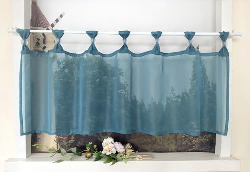 Devola Scheibengardine Einfarbig Bistrogardine Voile Kurzgardine Transparent Küchengardinen Modern mit Schlaufen Cafe Gardinen Kurzstores Gardinen HxB 45x120cm Blau 1 Stück von Devola