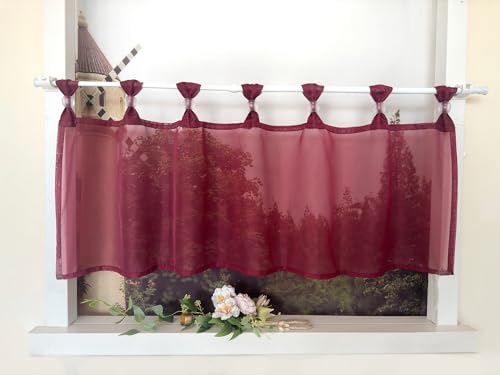 Devola Scheibengardine Einfarbig Bistrogardine Voile Kurzgardine Transparent Küchengardinen Modern mit Schlaufen Cafe Gardinen Kurzstores Gardinen HxB 45x90cm Weinrot 1 Stück von Devola