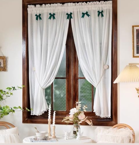 Devola Scheibengardine Französischer Landhausstil Bistrogardine Weiss Halbtransparent Küchenvorhang Lang Kleiner Fenstervorhang Cáfe Gardine HxB 90x120cm 1 Stück von Devola