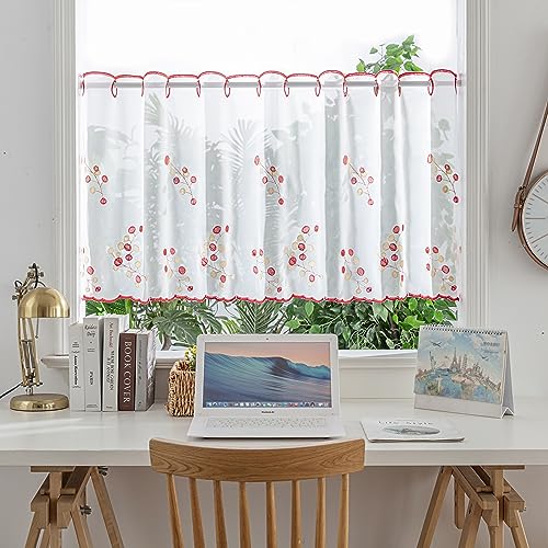 Devola Scheibengardine Lochleiste Kurzgardine Stickere Bistrogardine Transparent Küchengardinen Modern Kurzstore Wohnzimmer HxB 60x120cm Blumenmuster 1 Stück von Devola