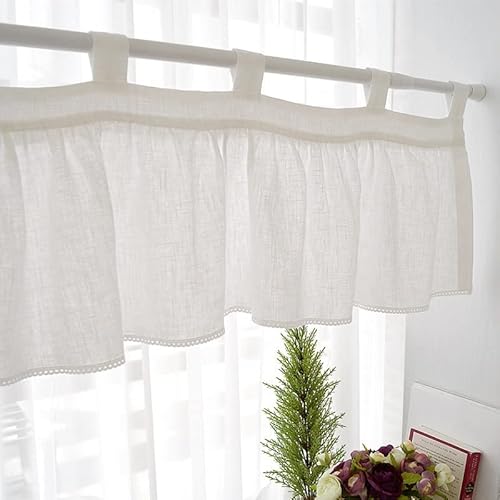 Devola Scheibengardine leinenoptik Gardinen Moderne Bistrogardine transparent weiß kurzgardine mit schlaufen Cáfe Gardine kurzstore küche BxH 106x45cm Weiß 1 Stück von Devola