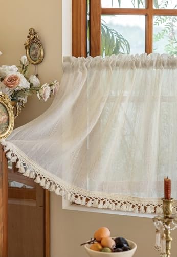 Devola Scheibengardine mit Häkelspitze Kurzgardine Leinenoptik Nostalgische Gardinen Kurz Küchengardine Halbtransparente Fenstergardinen mit Tunnelzug HxB 200x100cm Beige 1 Stück Devola Scheibengardine mit Häkelspitze Kurzgardine Leinenoptik Nostalgische Gardinen Kurz Küchengardine Halbtransparente Fenstergardinen mit Tunnelzug HxB 200x100cm Beige 1 Stück von Devola