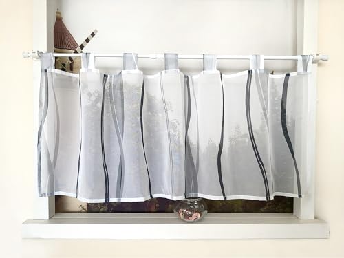 Devola Scheibengardine mit Wellenmuster Gardine Druck Kurzstore mit Schlaufen Küchengardine Kurz Modern Voile Bistrogardine Transparent HxB 60x120cm Grau 1 Stück Devola Scheibengardine mit Wellenmuster Gardine Druck Kurzstore mit Schlaufen Küchengardine Kurz Modern Voile Bistrogardine Transparent HxB 60x120cm Grau 1 Stück von Devola