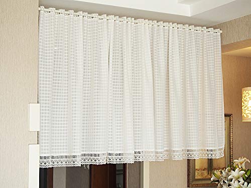 Devola Scheibengardine transparent Garn Bistrogardine Vintage Gingham Kurzgardine mit Spitzenkante Schiebevorhänge Cáfe Gardine Küchengardine BxH 100x90cm Weiß 1er Pack von Devola