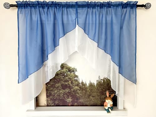 Devola Scheibengardinen 2er Set Doppelschichtige Gardinen Kleinfenster Gardinen Modern Fenstergardinen Kurz Landhaus Küchengardinen Voile HxB 100x90cm*2, Blau von Devola