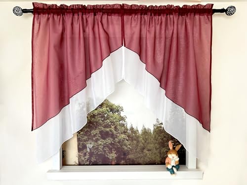 Devola Scheibengardinen 2er Set Doppelschichtige Gardinen Kleinfenster Gardinen Modern Fenstergardinen Kurz Landhaus Küchengardinen Voile HxB 100x90cm*2, Weinrot Devola Scheibengardinen 2er Set Doppelschichtige Gardinen Kleinfenster Gardinen Modern Fenstergardinen Kurz Landhaus Küchengardinen Voile HxB 100x90cm*2, Weinrot von Devola