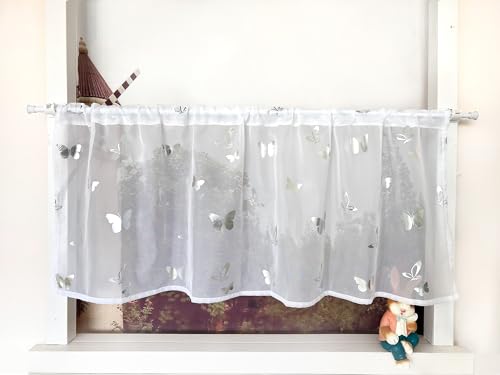 Devola Scheibengardinen mit Schmetterlingen Kurzstores Gardinen Bistrogardine Transparent Gardine mit Glanzdruck Küchengardine Kurz Modern HxB 60x140cm Silbrig 1 Stück Devola Scheibengardinen mit Schmetterlingen Kurzstores Gardinen Bistrogardine Transparent Gardine mit Glanzdruck Küchengardine Kurz Modern HxB 60x140cm Silbrig 1 Stück von Devola