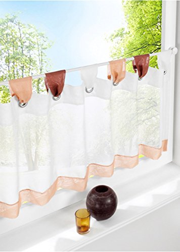 Devola Voile Scheibengardine Transparent Bistrogardinen Schlaufen-Kurzstore Dekorative Scheibengardin Moderne Küchen Fenstergardinen Flächenvorhang Balkongardine HxB 45x140cm Kaffee 1er Pack von Devola