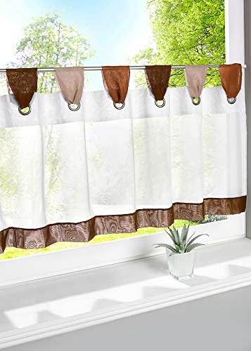 Devola Voile Scheibengardine Transparent Bistrogardinen Schlaufen-Kurzstore Dekorative Scheibengardin Moderne Küchen Fenstergardinen Flächenvorhang Balkongardine HxB 45x90cm Khaki 1er Pack von Devola