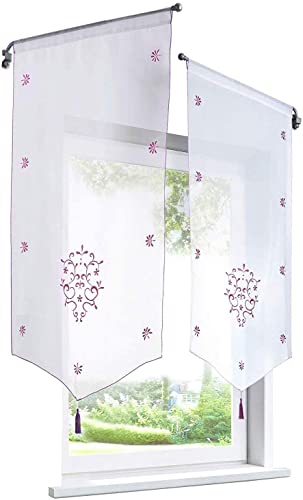 Devola Voile Scheibengardinen mit Blumenmuster Stickerei transparente Bistrogardine mit Quaste Fenster Gardinen Panneaux mit Tunnelzug Gardine HxB 90x60cm Violett 1er Pack Devola Voile Scheibengardinen mit Blumenmuster Stickerei transparente Bistrogardine mit Quaste Fenster Gardinen Panneaux mit Tunnelzug Gardine HxB 90x60cm Violett 1er Pack von Devola