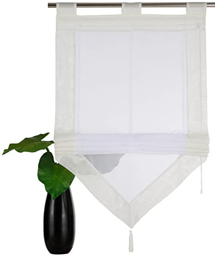 Devola Voile transparent Scheibengardinen mit zweifarbigen Design mit Quaste Fenster Gardinen Panneaux mit Tunnelzug Gardine HxB 140x45cm Beige 1er Pack von Devola