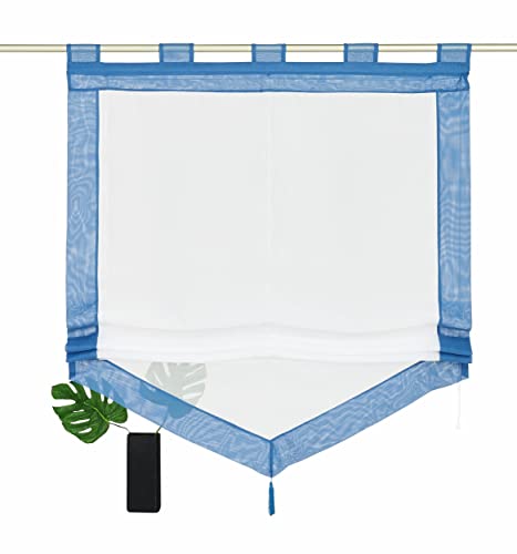 Devola Voile transparent Scheibengardinen mit zweifarbigen Design mit Quaste Fenster Gardinen Panneaux mit Tunnelzug Gardine HxB 140x60cm Blau 1er Pack Devola Voile transparent Scheibengardinen mit zweifarbigen Design mit Quaste Fenster Gardinen Panneaux mit Tunnelzug Gardine HxB 140x60cm Blau 1er Pack von Devola