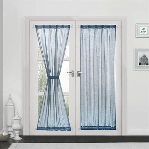 Devola scheibengardine leinenoptik Vorhang scheibengardinen lang modern Unifarbig bistrogardine halbtransparent tür gardinen fensterschal küche gardinen Kurzstores BxH 132x101cm Blau 1 Stück von Devola