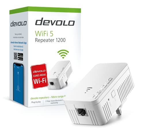 Devolo 8868 WiFi 5 Repeater 1200 bis 1200 Mbit/s; Mesh WiFi Verstärker, Access Point, WiFi Socket, WiFi Repeater 1x LAN Verbindung, Weiß von Devolo