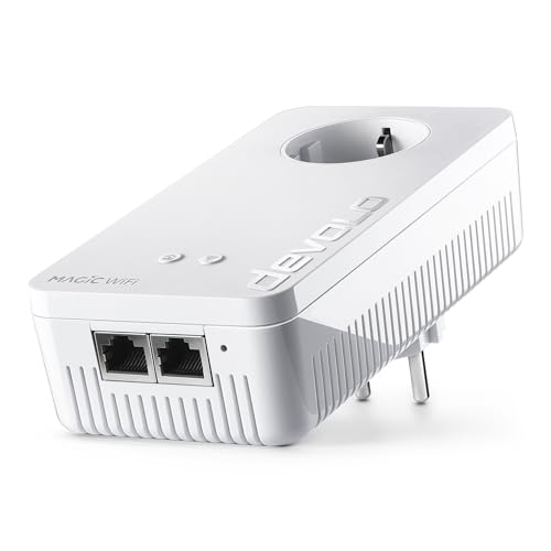 devolo WLAN Powerline Adapter, Magic 1 WiFi Erweiterungsadapter -bis zu 1.200 Mbit/s, Mesh WLAN, WLAN Steckdose, 2x LAN Anschluss, dLAN 2.0, weiß von Devolo