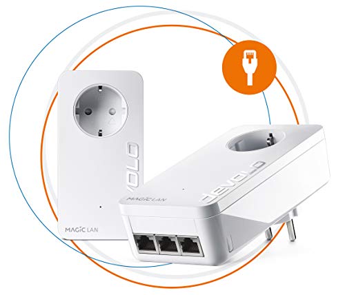 Devolo Magic 2 LAN Triple Starter Kit Powerline für ein stabiles Heimnetzwerk durch Stromkabel, G.hn, 3 Gigabit-LAN-Anschlüsse (spanische Version), weiß von Devolo