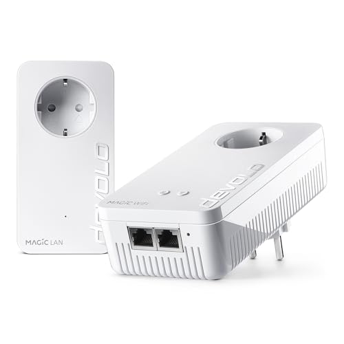 devolo Magic 2 WiFi 6 Starter Kit, WLAN Powerline Adapter, bis zu 2.400 Mbit/s, Mesh WLAN Steckdose, 2x Gigabit LAN, Access Point, dLAN 2.0, weiß von Devolo