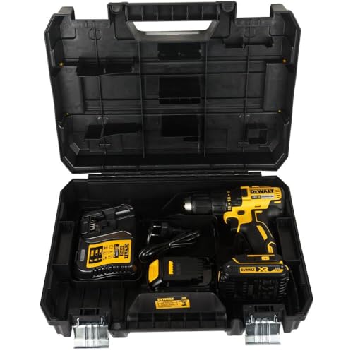 DEWALT Akku-Bohrschrauber (18V, 1.5 Ah, bürstenlos, mit Zwei-Gang-Vollmetallgetriebe, 15 Drehmomentstufen, inkl. zwei Akkus, System-Schnellladegerät und Tstak-Box) DCD777S2T von DEWALT