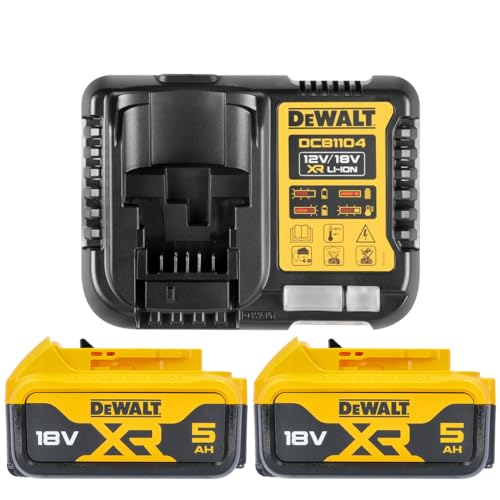 Dewalt B DCB184 5,0 Ah 18 V XR Lithium-Ionen-Akku Doppelpack + DCB115 Ladegerät, Gelb, 2 x 5.0Ah & DCB115 von DEWALT