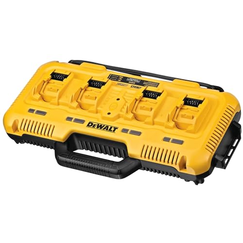 Dewalt System-Vierfach-Schnellladegerät DCB132 (bis 18V inkl. XR Flexvolt Akkus, paralleler Ladevorgang von 4 Akkus, bis zu 8 A pro Ladeschacht, 2-Stufen-Ladeprozess, mit LED-Anzeige) von DEWALT