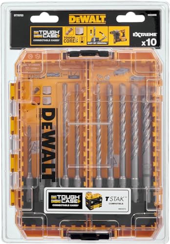 Dewalt Extreme 2 SDS-plus Hammerbohrer-Set DT70753 (10-teilig, mit Kernverstärkung für maximale Belastbarkeit + erhöhter Bruchfestigkeit, für den Einsatz in Beton, Mauerwerk, Stein, in ToughCase) von DeWalt