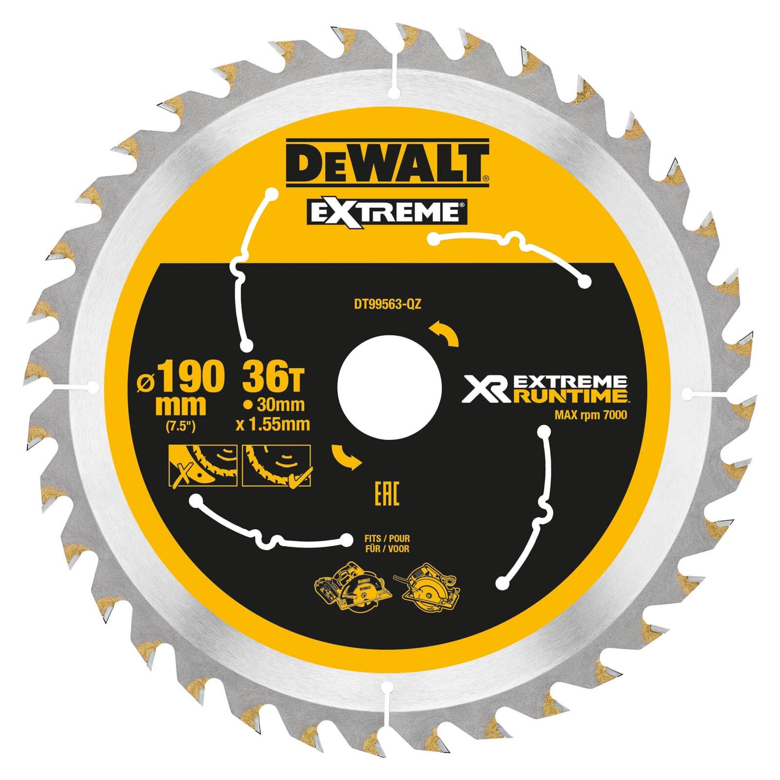 DeWALT Akku-Handkreissägeblatt DT9956 - Sägeblatt für FlexVolt DCS575 + DCS576 Größe:190/30mm 36WZ/FZ von Dewalt