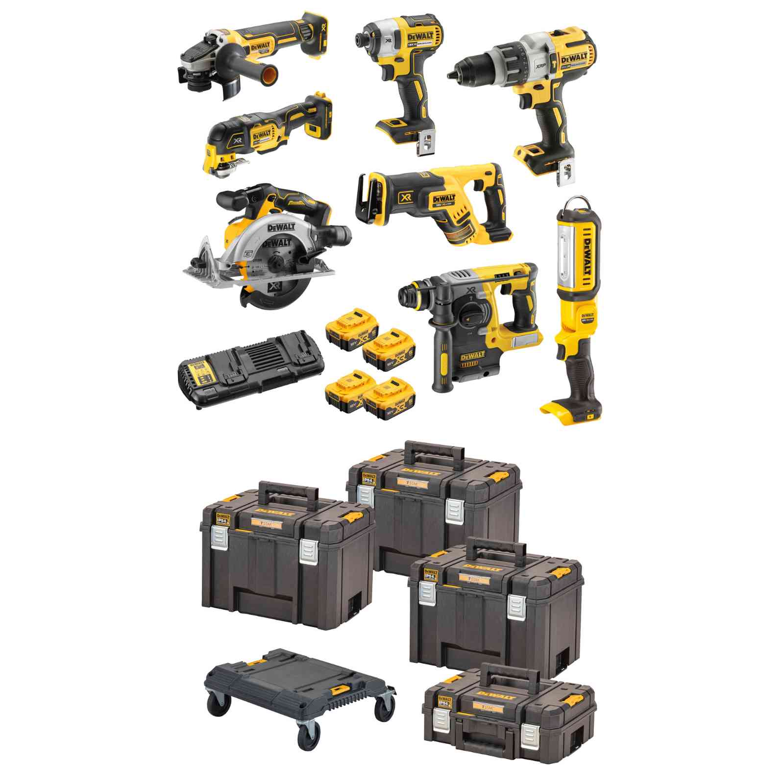 DeWALT Akku-Kombopack DCK853P4T-QW 18V 5Ah, inkl. DCD996, DCF887, DCH273, DCG405 von Dewalt