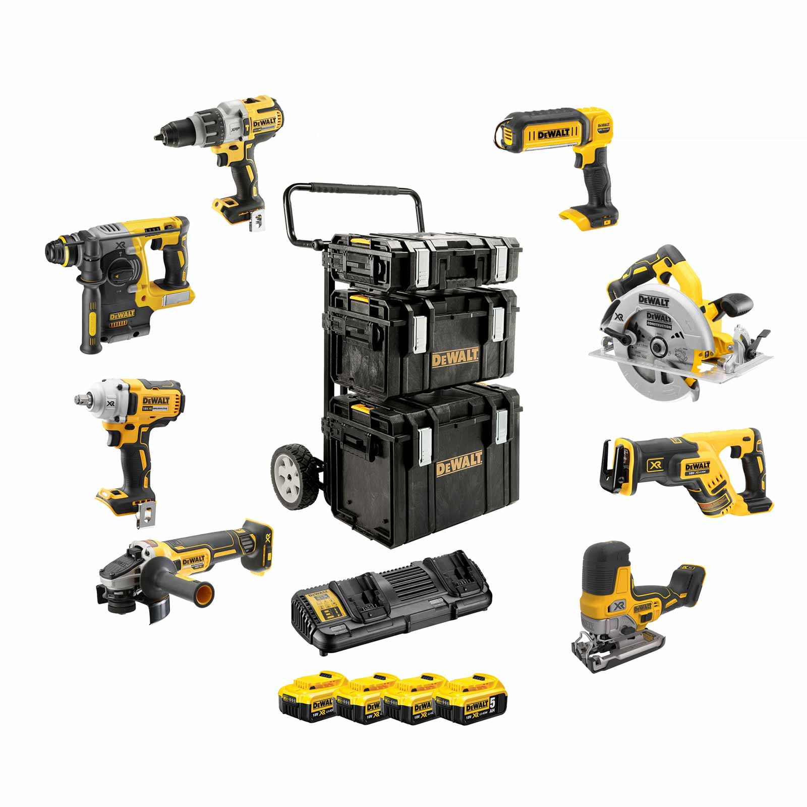 DeWALT Akku-Kombopack DCK856P4 18V, 7 Geräte, LED-Leuchte / 4 Akkus 5Ah, 3 Boxen von Dewalt