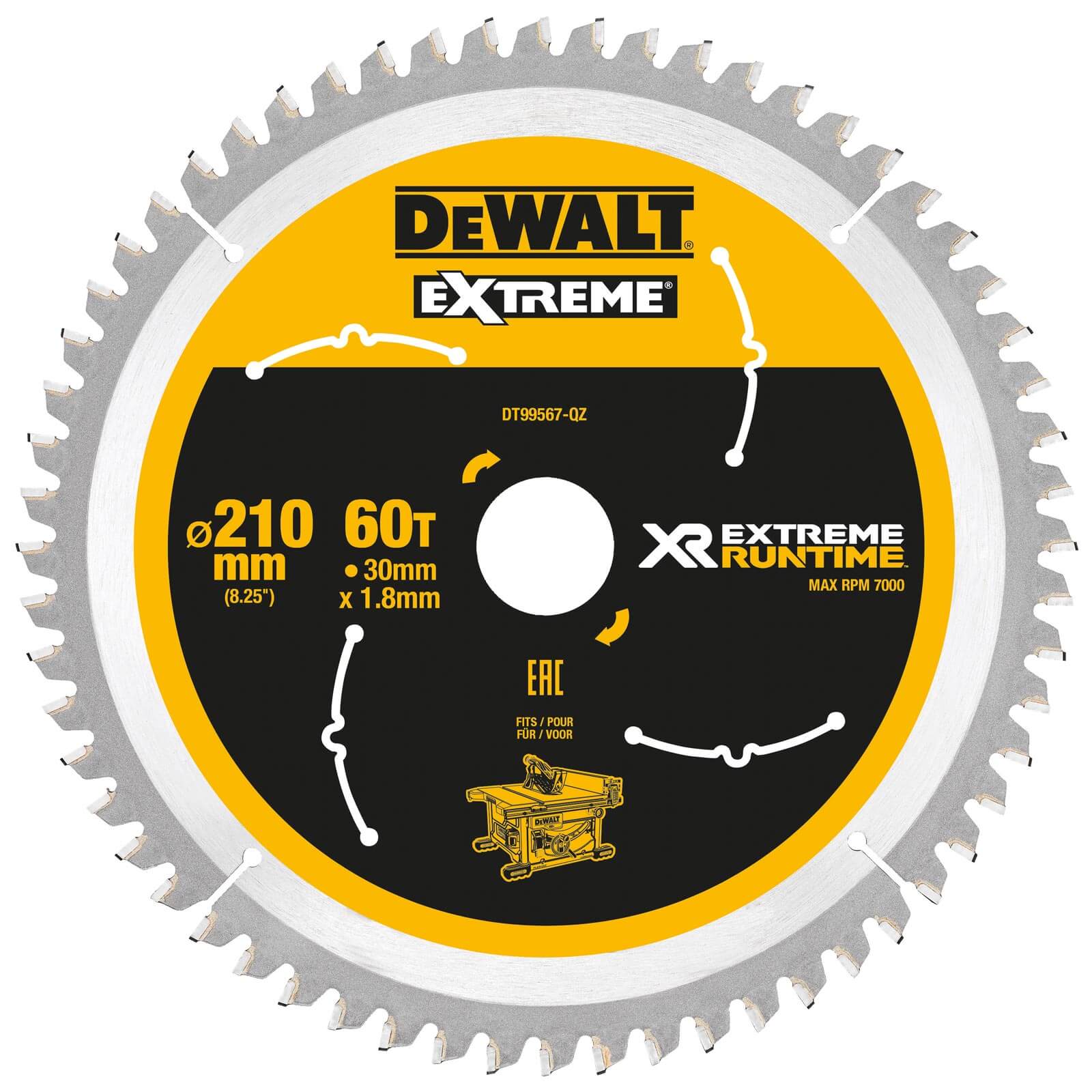 DeWALT Akku-Tischkreissägeblatt DT995 Extreme Runtime XR - für FlexVolt DCS7485 Größe:210/30mm 60WZ/FZ von Dewalt