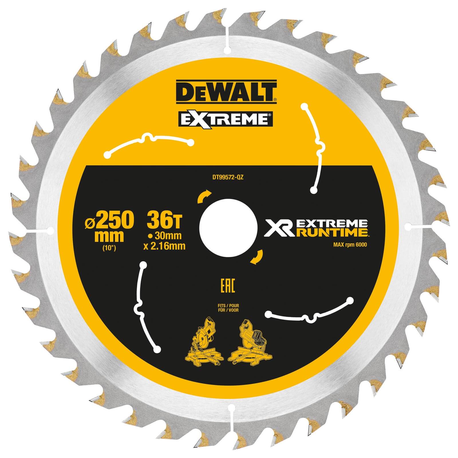 DeWALT Akku-Tischkreissägeblatt DT995 Extreme Runtime XR - für FlexVolt DCS7485 Größe:250/30mm 36WZ/FZ von Dewalt