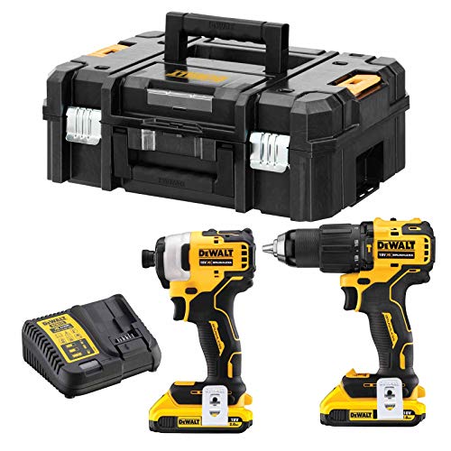 Dewalt 18 V/2Ah Akku-Kombopack DCK2062D2T (bestehend aus: Akku-Schlagbohrschrauber (bürstenlos) DCD709 und Akku-Schlagschrauber (bürstenlos) DCF 809, inkl. 2 Akkus, Schnell-Ladegerät, TSTAK Box II) von DEWALT