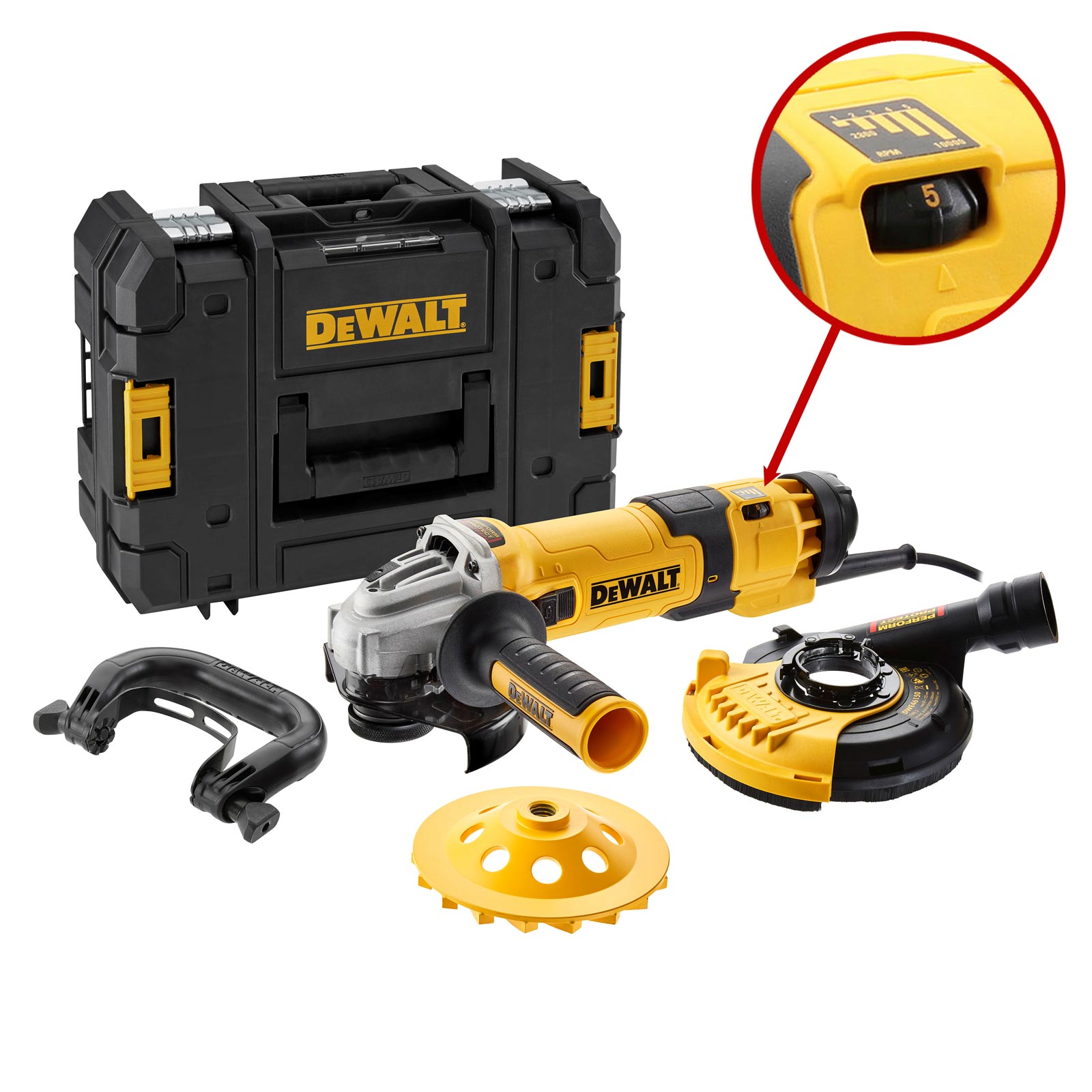 DeWALT Winkelschleifer Trennschleifer DWE4257KT-QS 125mm 1500W Beton-Set Zubehör von Dewalt