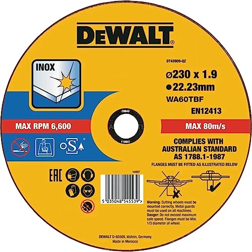 Dewalt DT43909-QZ Trennscheibe Edelstahl flach 230x1,9mm, Schwarz/Gelb von DeWALT