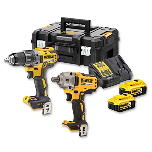 DEWALT 18 Volt XR Akku-Komobpack DCK2077P2T (bestehend aus Akku-Bohrschrauber, Akku-Schlagschrauber, 2x 18V / 5.0Ah Akkus, System-Schnellladegerät & T STAK Box II) von DEWALT