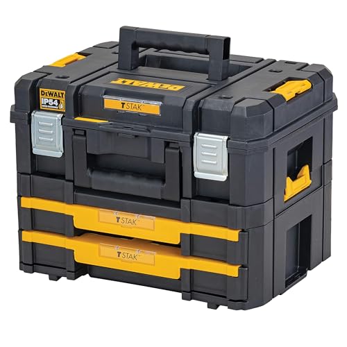 Dewalt T STAK Boxen Kombination DWST83395-1 (Kombination aus T STAK Boxen II und IV, IP54, anpassbare Schaumstoffeinlage, herausnehmbare Innenteiler, Metallschließen, 2 Handgriffe) 1 Stück von DEWALT