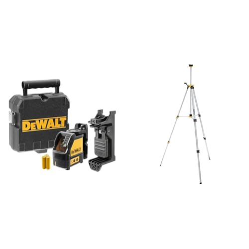 Dewalt Kreuzlinienlaser DW088CG (Grüner Laser, Laserklasse 2, selbstnivellierenden & DE0881T-XJ Stativ Aluminium ¼, Schwarz/Gelb von Dewalt